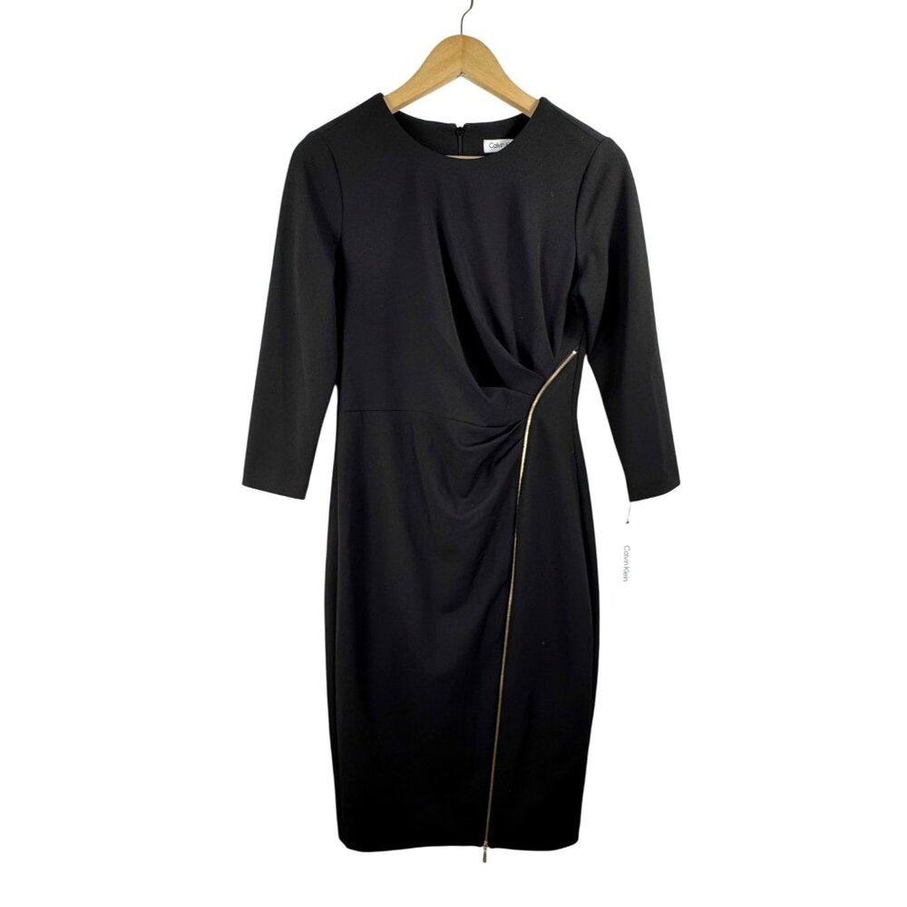 Calvin Klein Scuba‎ zip sheath dress black office minimalist sz 6